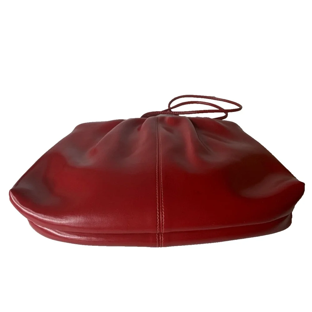 Red Ruched Faux Leather Shoulder Bag Clutch Purse Push Bar Evening Statement Y2K